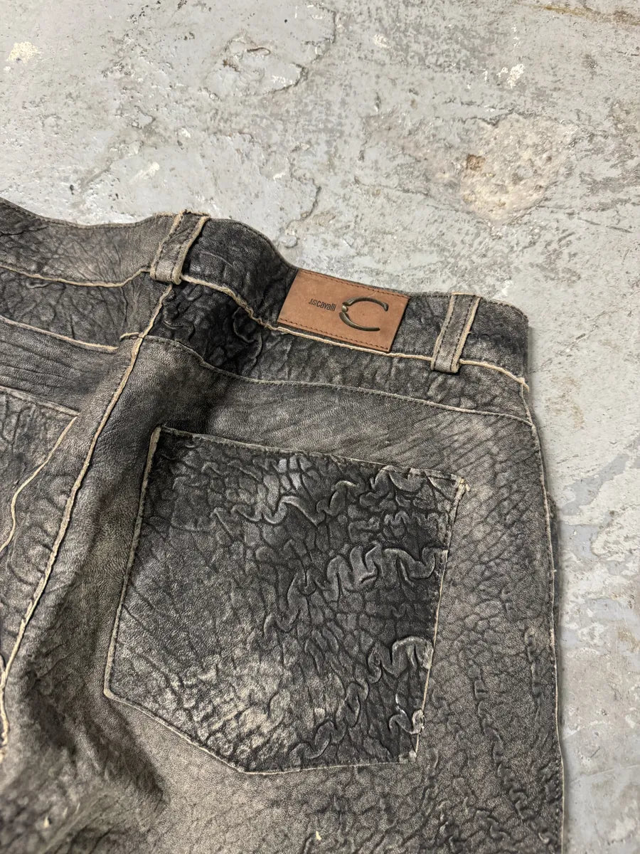 2000s Cavalli Raw Grey Leather Pants (M) 8