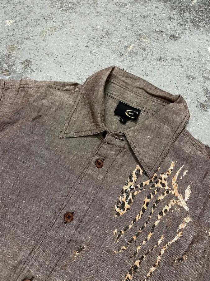 2000s Cavalli Raw Grey Leopard Scars Shirt (S/M) qbmHTvY 3