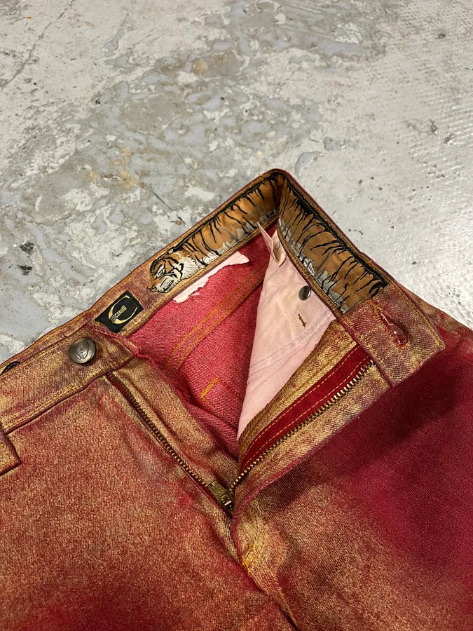 2000s Cavalli Red & Gold Pants CWAUdLr 9