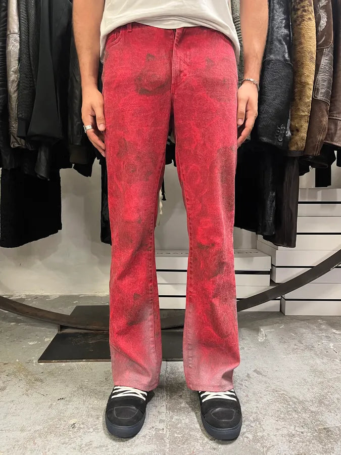 2000s Cavalli Red Blossom Flowers Pants fusVCqs 1