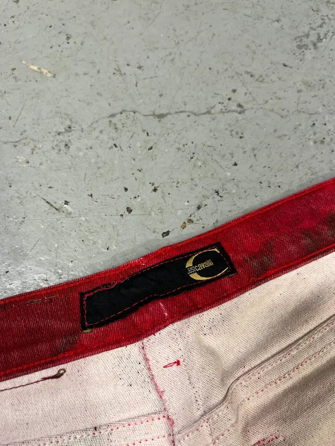 2000s Cavalli Red Blossom Flowers Pants fusVCqs 10