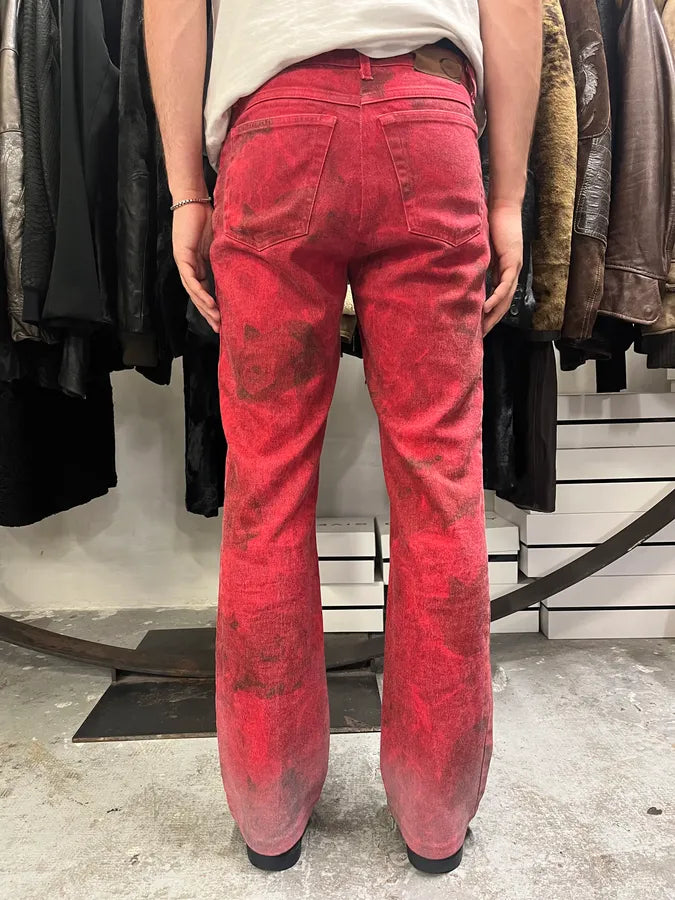 2000s Cavalli Red Blossom Flowers Pants fusVCqs 2