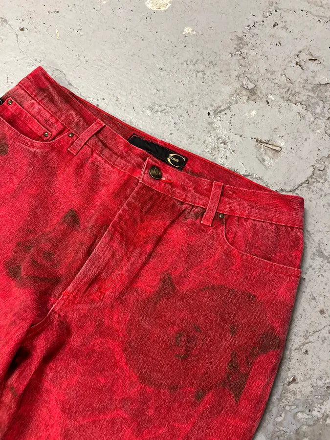 2000s Cavalli Red Blossom Flowers Pants fusVCqs 3