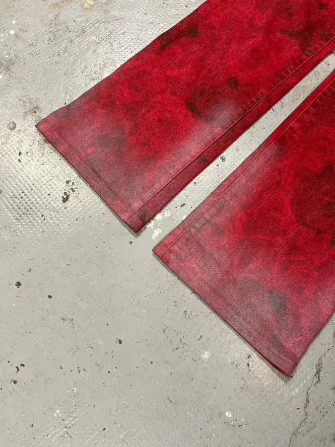 2000s Cavalli Red Blossom Flowers Pants fusVCqs 4