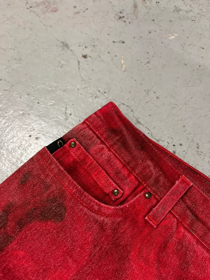 2000s Cavalli Red Blossom Flowers Pants fusVCqs 5