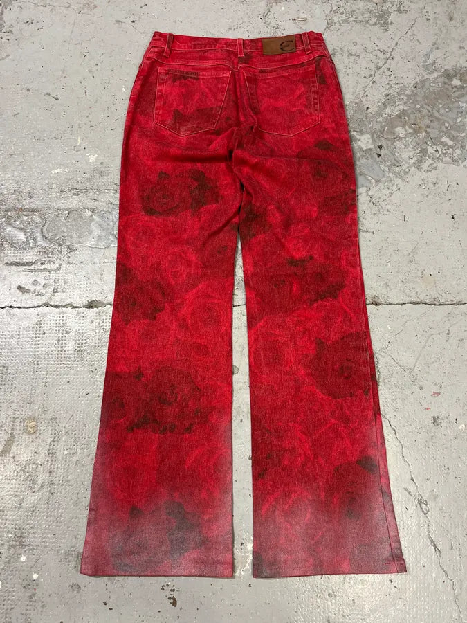 2000s Cavalli Red Blossom Flowers Pants fusVCqs 6