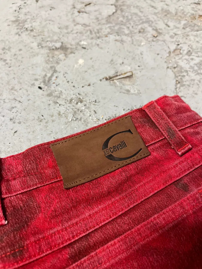 2000s Cavalli Red Blossom Flowers Pants fusVCqs 7