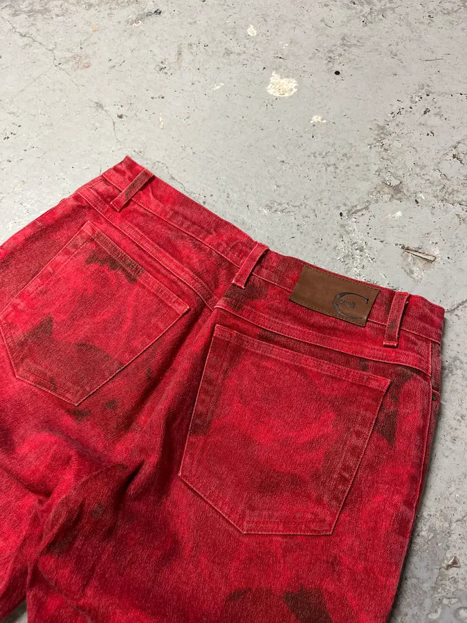 2000s Cavalli Red Blossom Flowers Pants fusVCqs 8