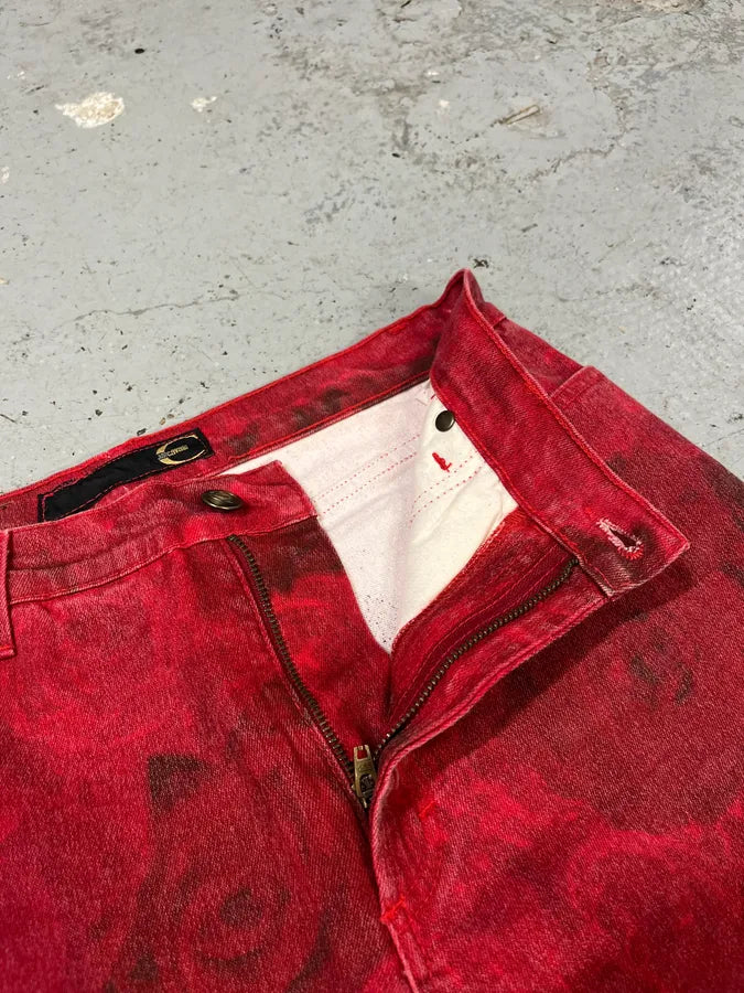 2000s Cavalli Red Blossom Flowers Pants fusVCqs 9