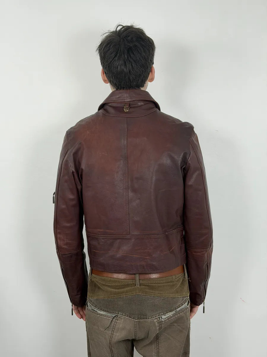 2000s Cavalli Red Bordeaux Fighter Leather Jacket qryxNku 2