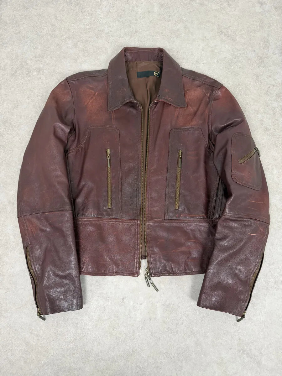 2000s Cavalli Red Bordeaux Fighter Leather Jacket qryxNku 3