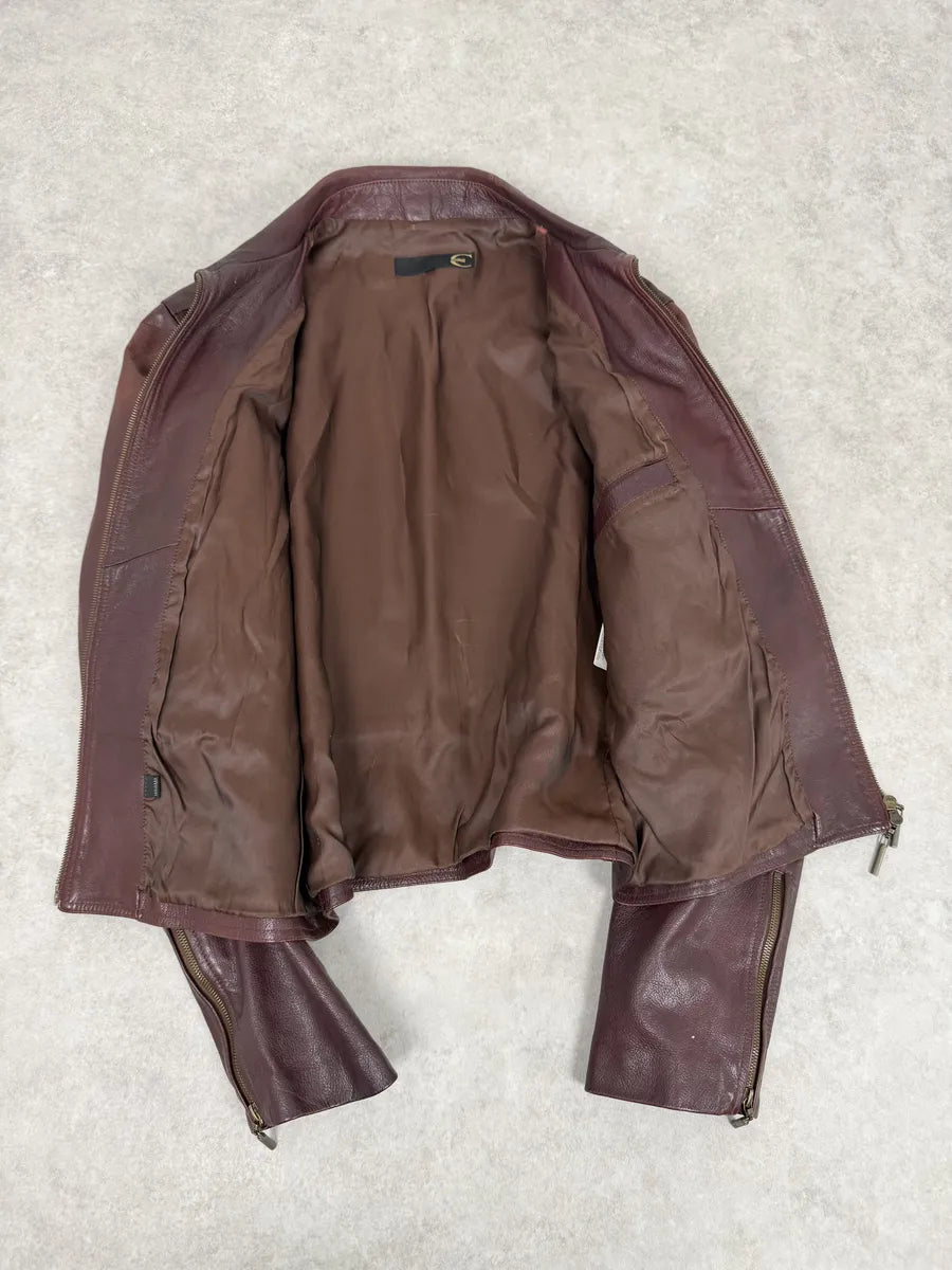 2000s Cavalli Red Bordeaux Fighter Leather Jacket qryxNku 4