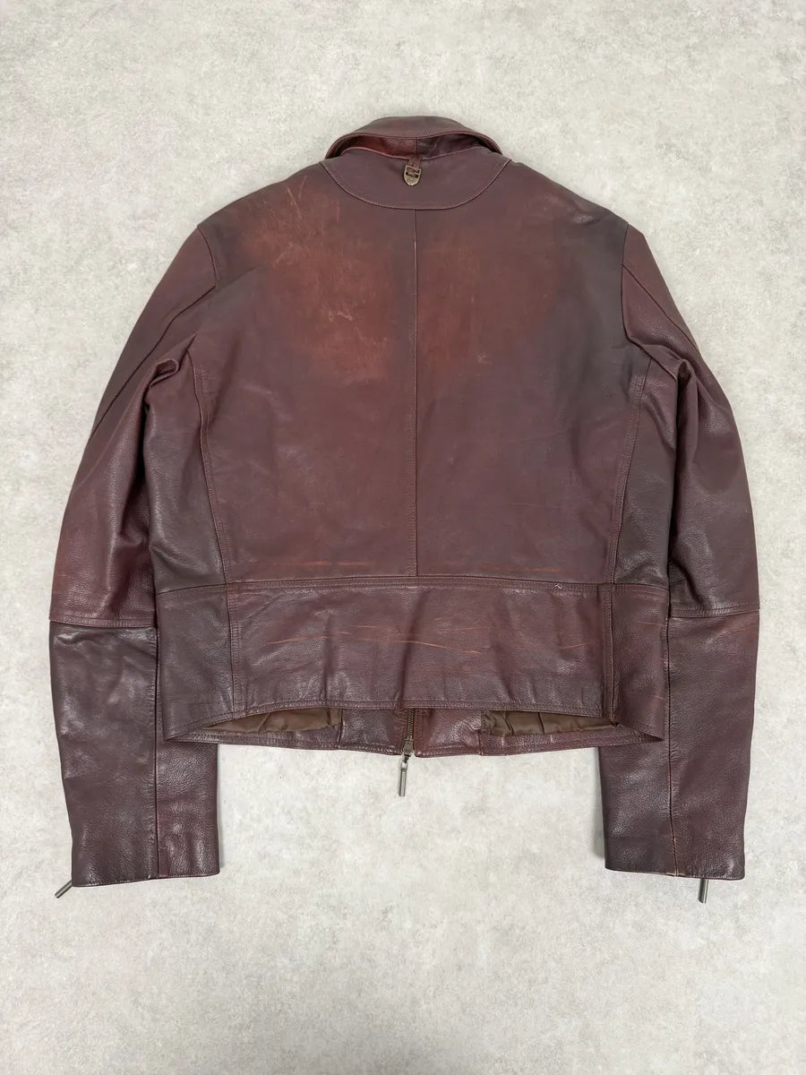 2000s Cavalli Red Bordeaux Fighter Leather Jacket qryxNku 5