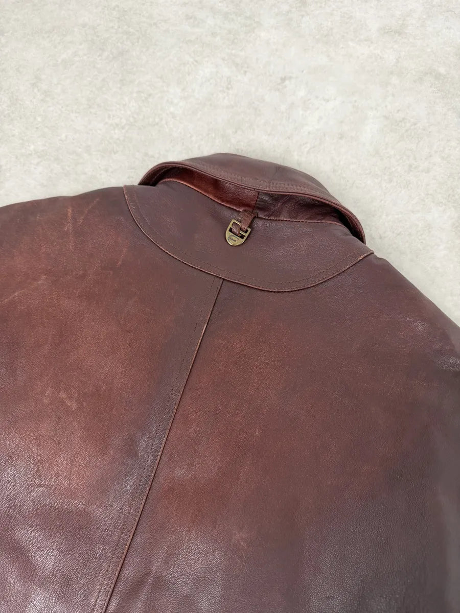 2000s Cavalli Red Bordeaux Fighter Leather Jacket qryxNku 6