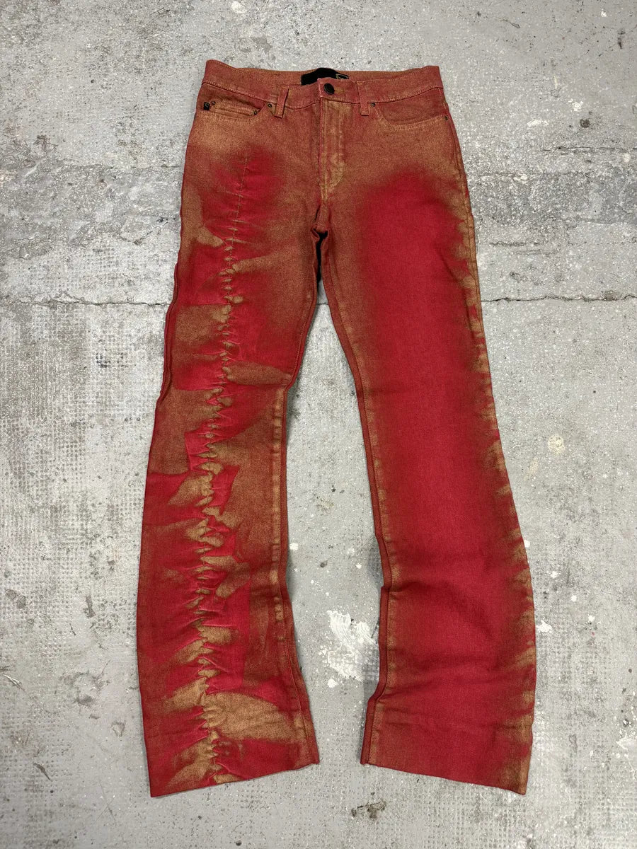 2000s Cavalli Red Distressed Faded Electric Pants HkRtZtM 0