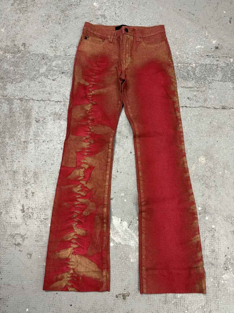 2000s Cavalli Red Distressed Faded Electric Pants HkRtZtM 3