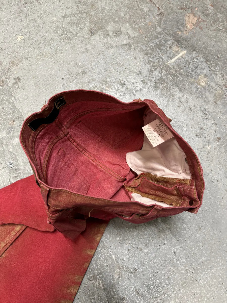 2000s Cavalli Red Distressed Faded Electric Pants HkRtZtM 4