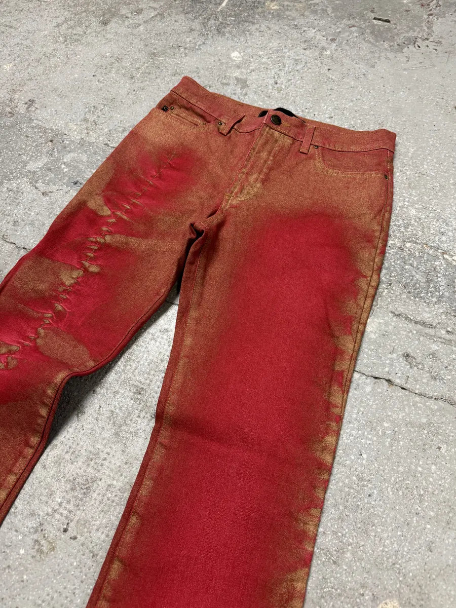 2000s Cavalli Red Distressed Faded Electric Pants HkRtZtM 8