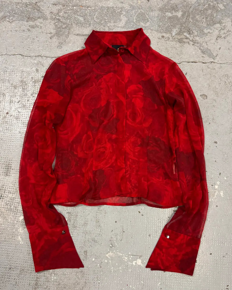 2000s Cavalli Red Flowers Shirt AOVOIxz 0