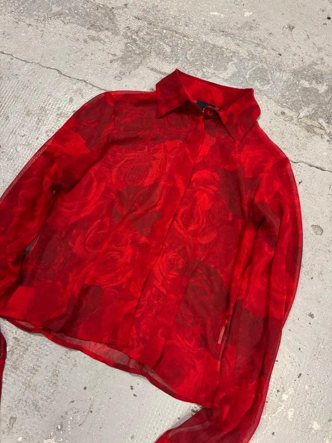 2000s Cavalli Red Flowers Shirt AOVOIxz 1