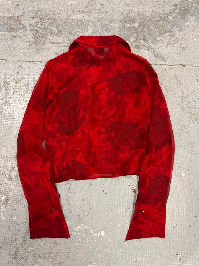 2000s Cavalli Red Flowers Shirt AOVOIxz 3