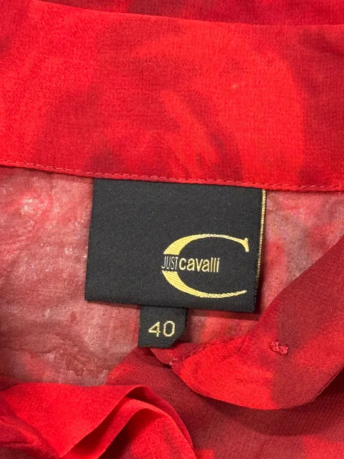 2000s Cavalli Red Flowers Shirt AOVOIxz 4