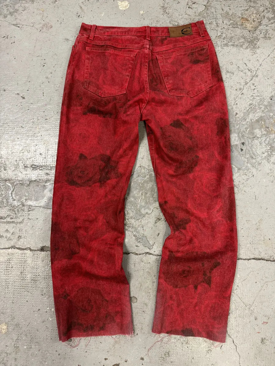 2000s Cavalli Red Roses Flowers Eroded Pants vzjNUgw 1