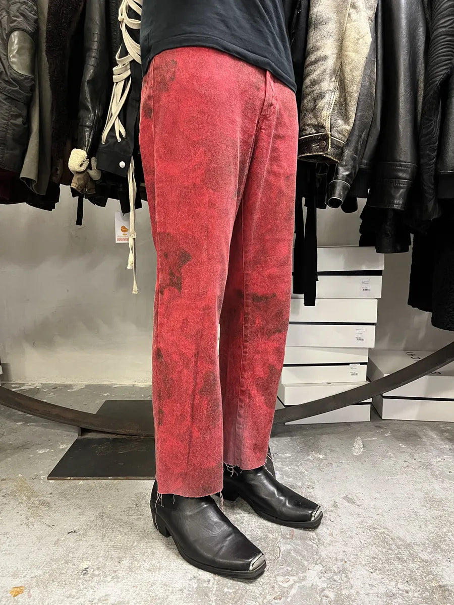 2000s Cavalli Red Roses Flowers Eroded Pants vzjNUgw 3