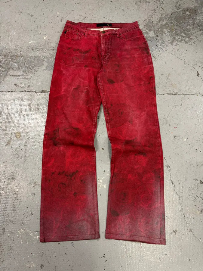 2000s Cavalli Red Royal Flowers Pants iKIzFgH 0