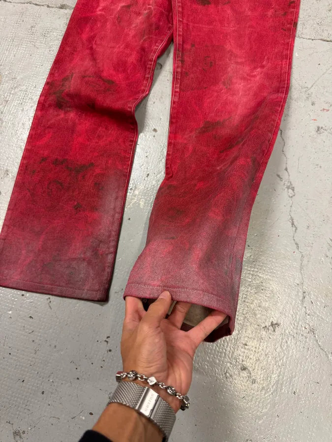 2000s Cavalli Red Royal Flowers Pants iKIzFgH 4
