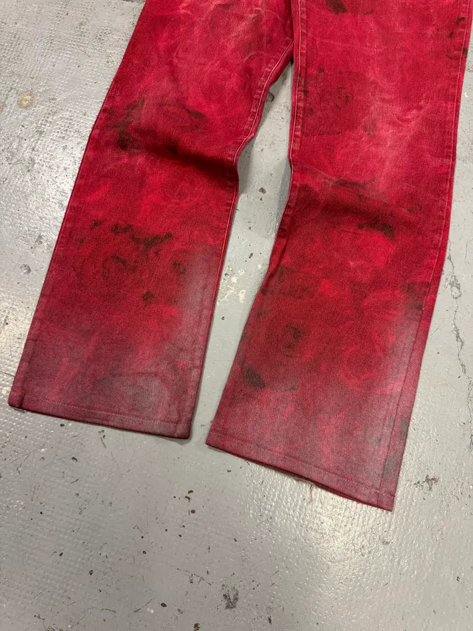 2000s Cavalli Red Royal Flowers Pants iKIzFgH 5