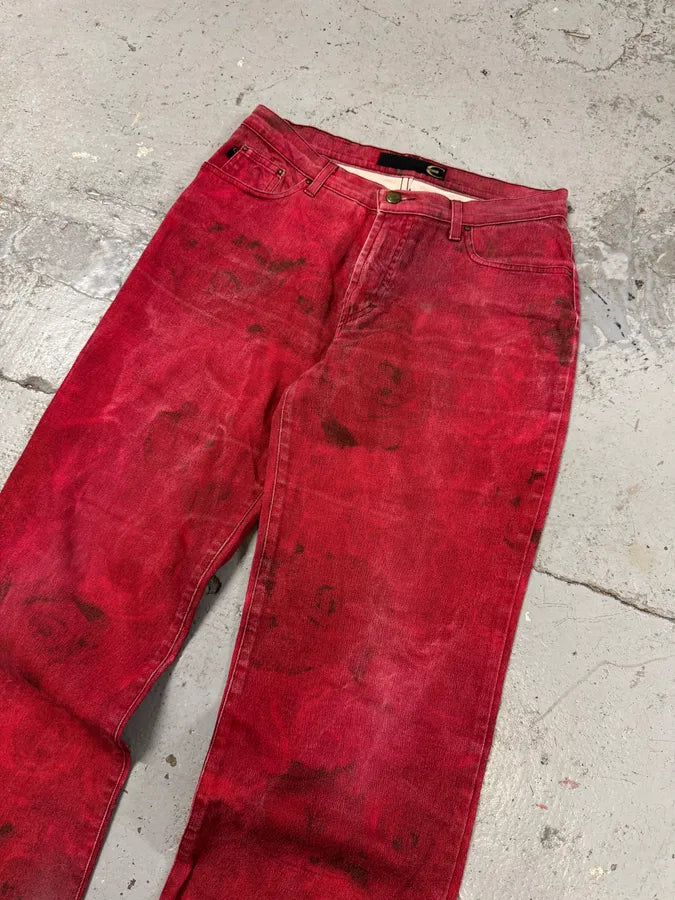 2000s Cavalli Red Royal Flowers Pants iKIzFgH 6