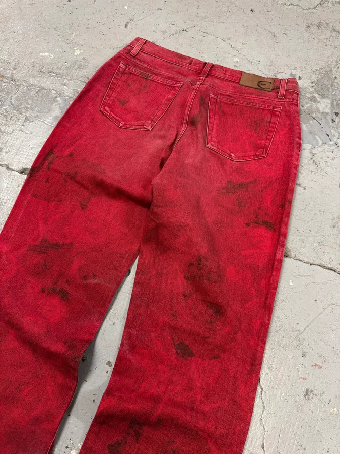 2000s Cavalli Red Royal Flowers Pants iKIzFgH 7