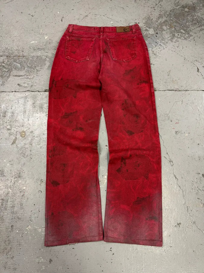 2000s Cavalli Red Royal Flowers Pants iKIzFgH 8