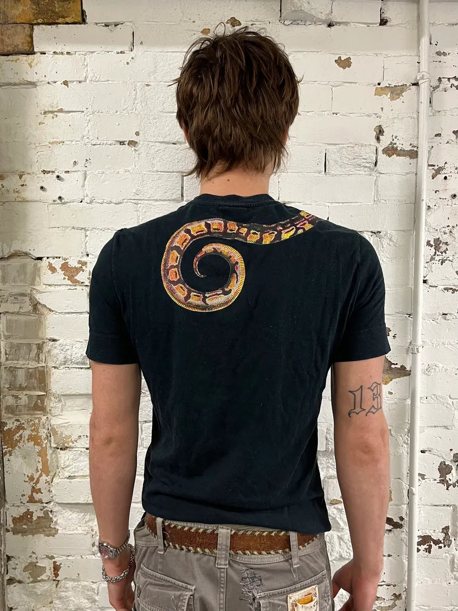2000s Cavalli Red Snake Black T-Shirt kvhetsS 2