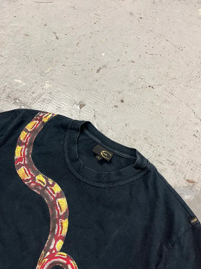 2000s Cavalli Red Snake Black T-Shirt kvhetsS 3
