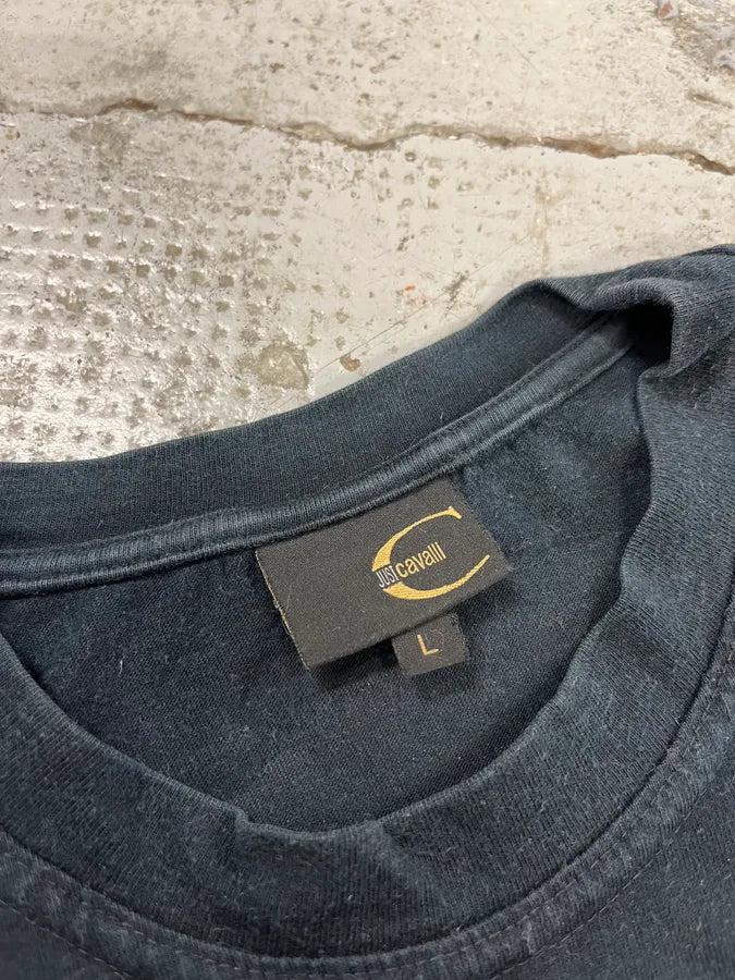 2000s Cavalli Red Snake Black T-Shirt kvhetsS 7