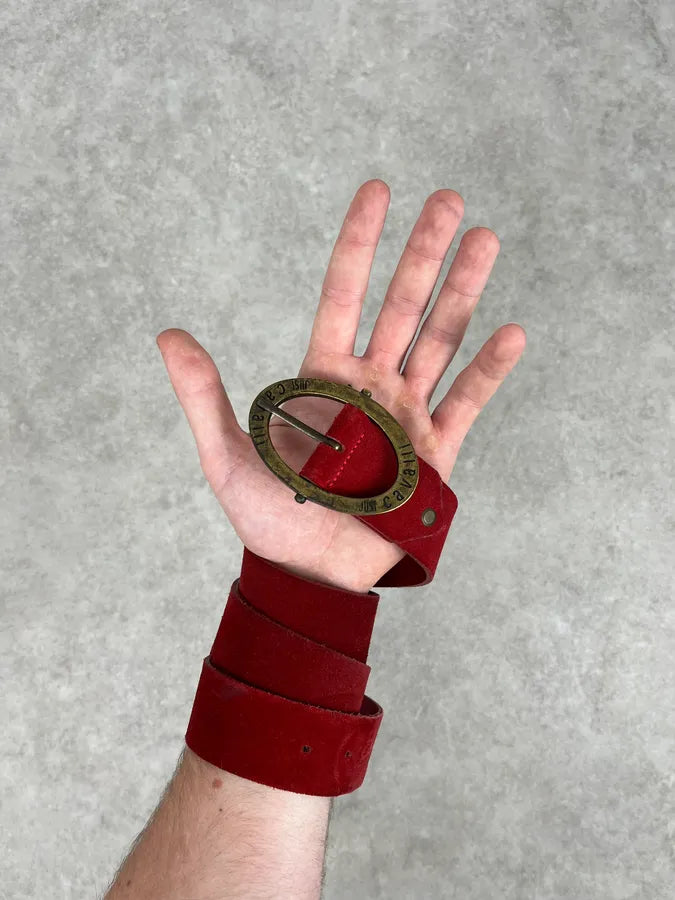 2000s Cavalli Red Suede Leather Premium Belt aCsrOEA 1