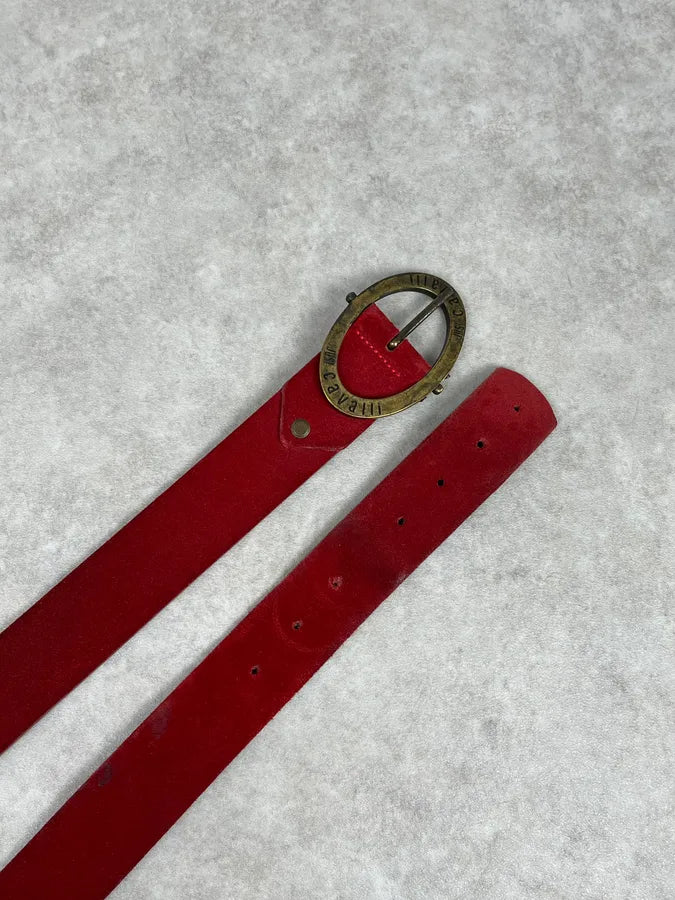 2000s Cavalli Red Suede Leather Premium Belt aCsrOEA 3