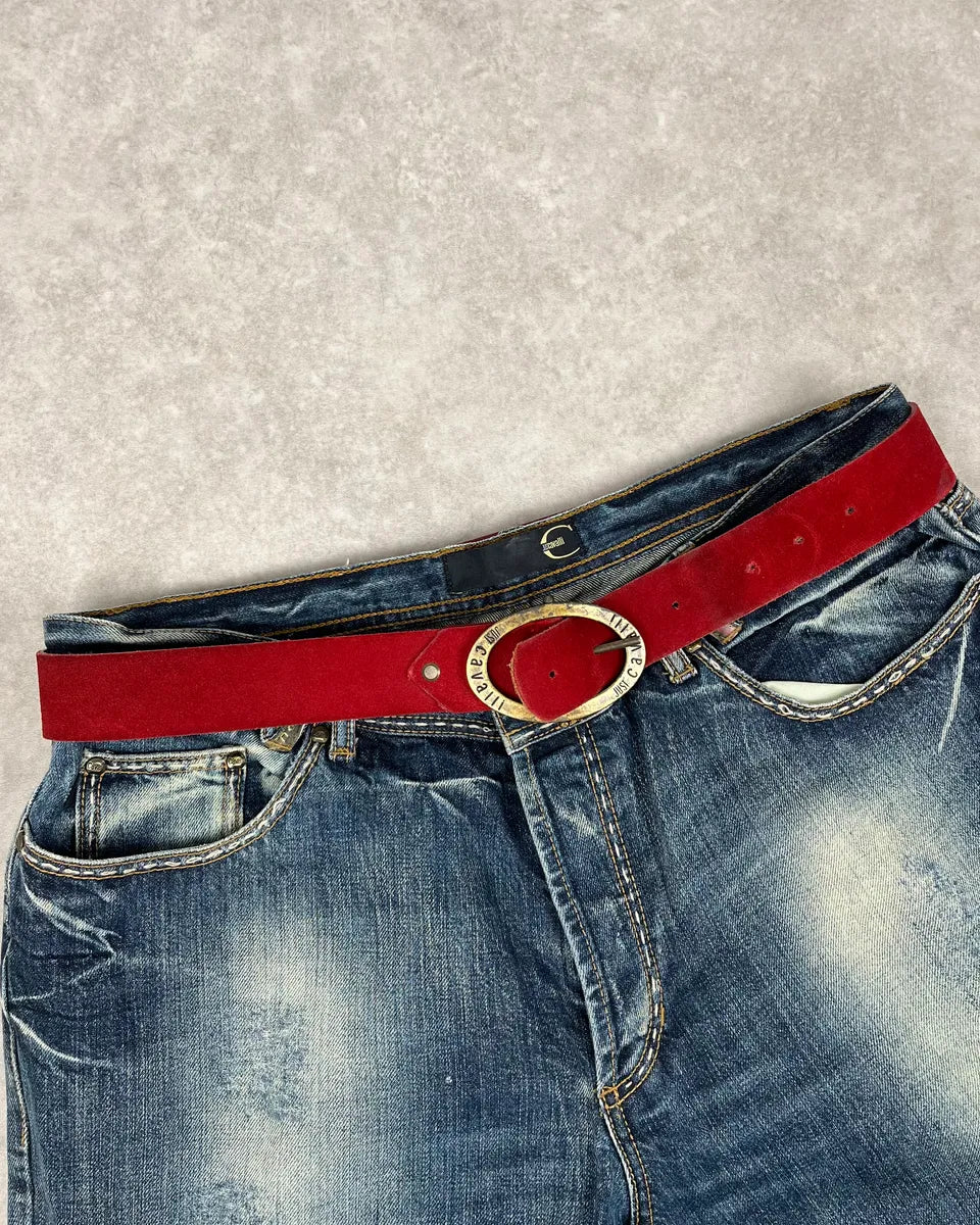 2000s Cavalli Red Suede Leather Premium Belt aCsrOEA 0