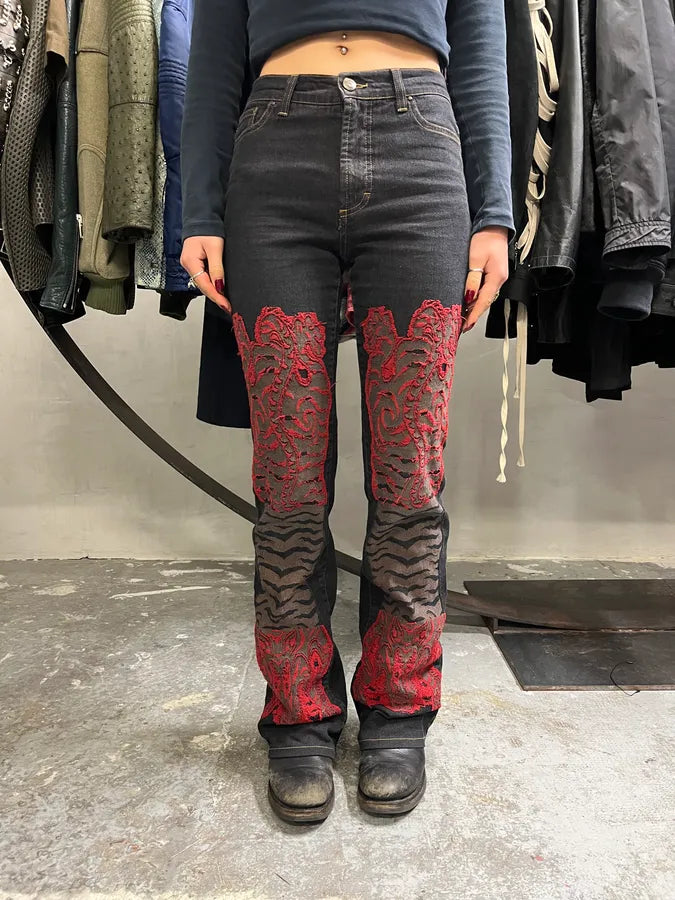 2000s Cavalli Red Tiger Black Black Jeans EShJbnh 0