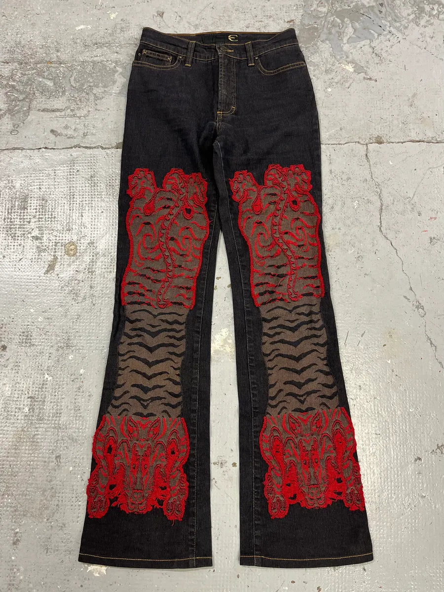 2000s Cavalli Red Tiger Black Black Jeans EShJbnh 1