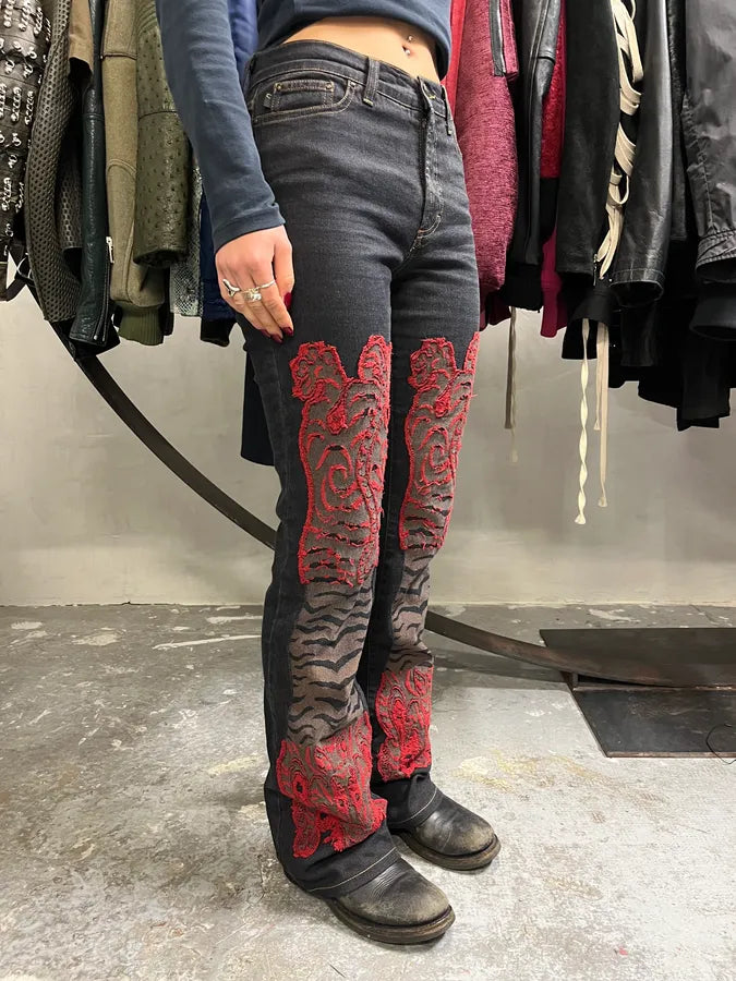 2000s Cavalli Red Tiger Black Black Jeans EShJbnh 2