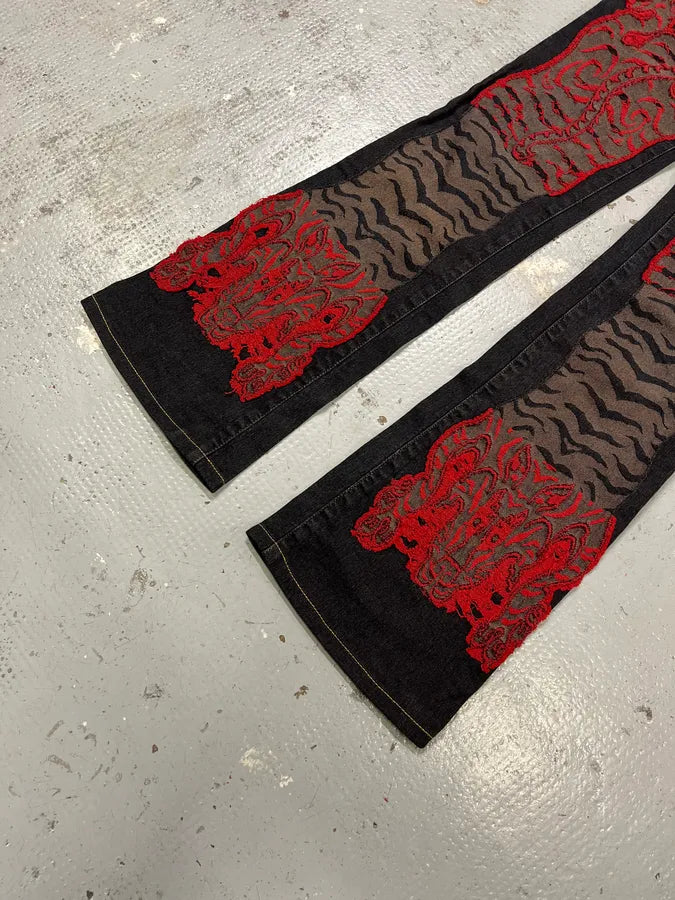 2000s Cavalli Red Tiger Black Black Jeans EShJbnh 4