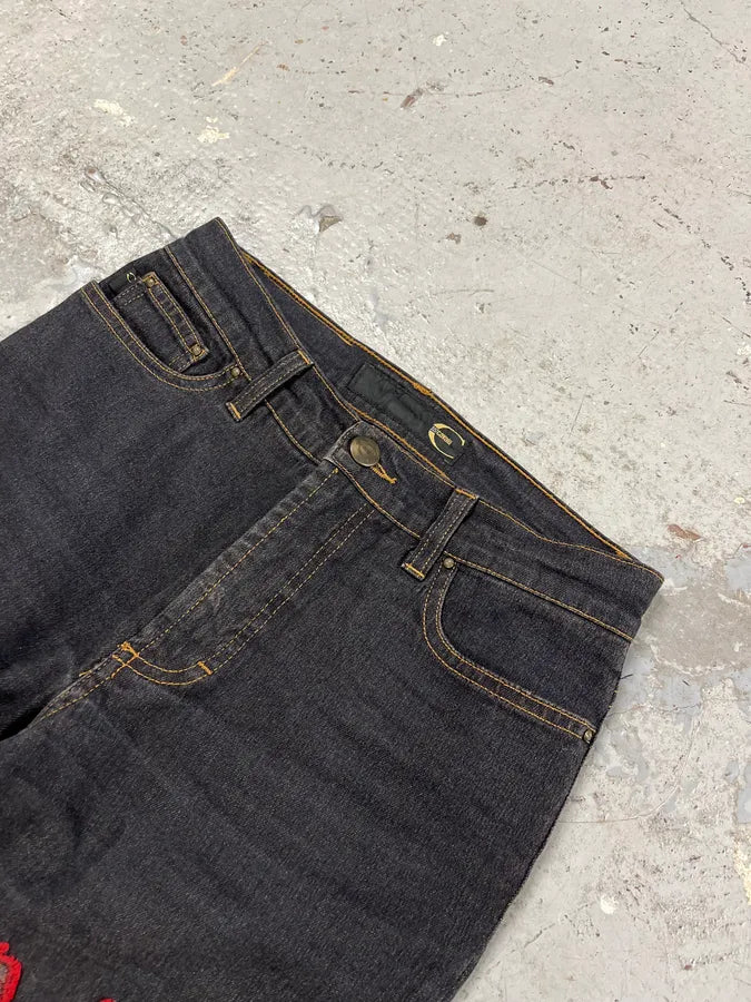 2000s Cavalli Red Tiger Black Black Jeans EShJbnh 5