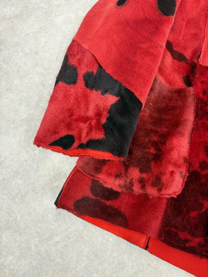 2000s Cavalli Red & Black Abstract Fur Blazer Jacket roligFe 7