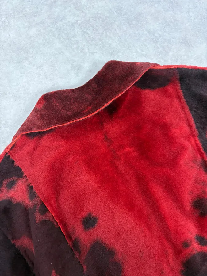 2000s Cavalli Red & Black Abstract Fur Blazer Jacket roligFe 8