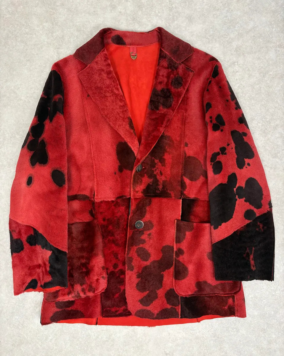 2000s Cavalli Red & Black Abstract Fur Blazer Jacket roligFe 0