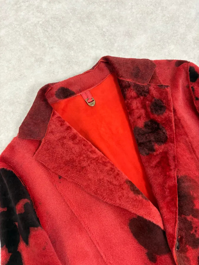 2000s Cavalli Red & Black Abstract Fur Blazer Jacket roligFe 4