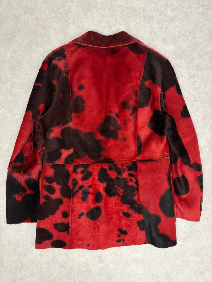2000s Cavalli Red & Black Abstract Fur Blazer Jacket roligFe 5
